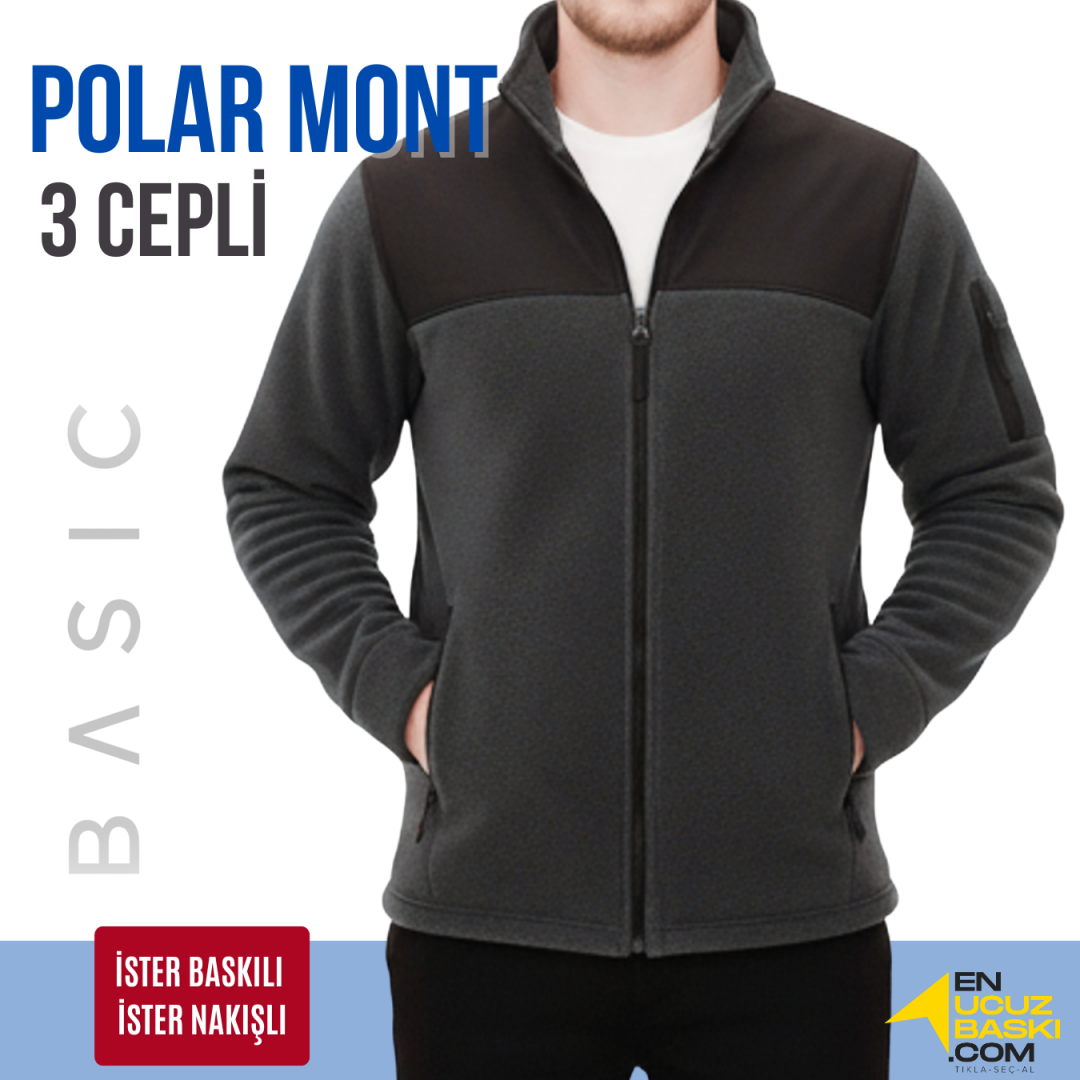 Baskılı Softshelli Polar Mont 3 Cepli / Gri İş Kıyafeti Baskılı Softshelli Polar Mont 3 Cepli / Gri İş Kıyafeti