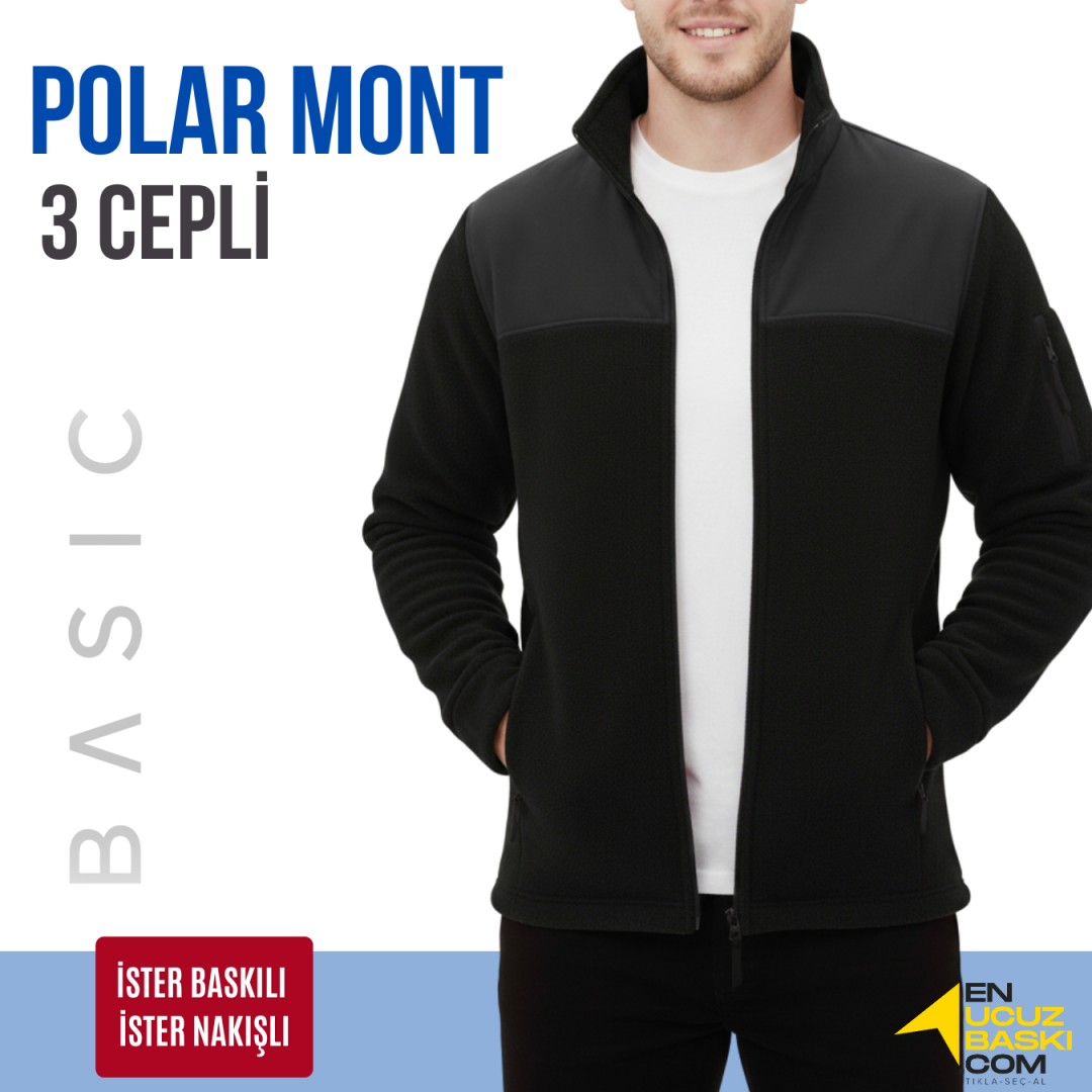 Baskılı Softshelli Polar Mont 3 Cepli / Siyah İş Kıyafeti Baskılı Softshelli Polar Mont 3 Cepli / Siyah İş Kıyafeti
