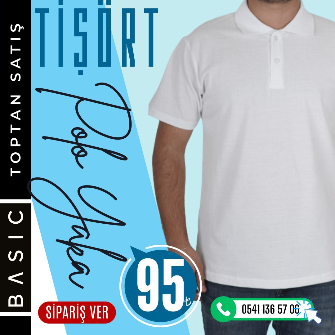 Baskılı Tişört - Polo Yaka - Beyaz