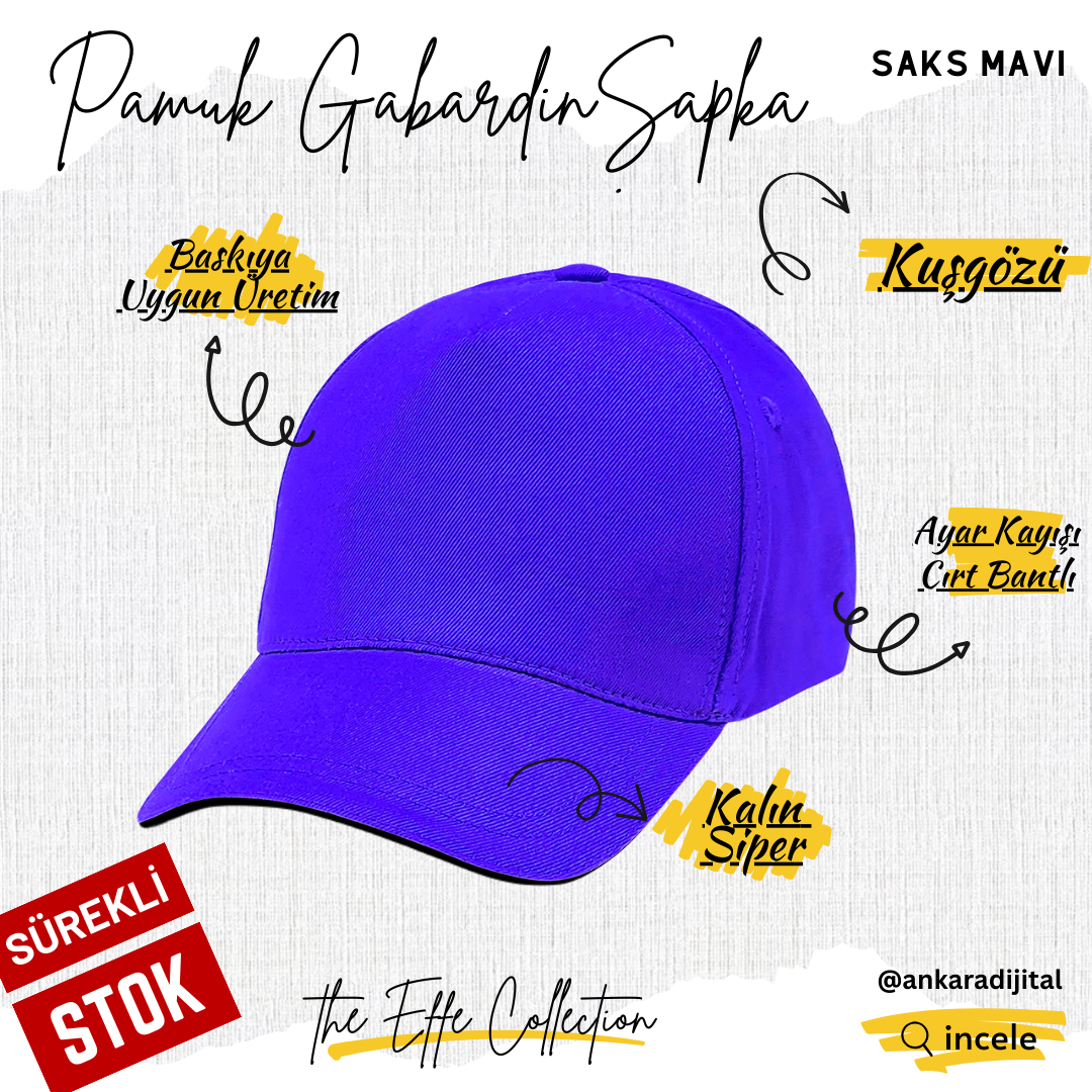 GABARDİN PAMUKLU ŞAPKA SAKS MAVİ