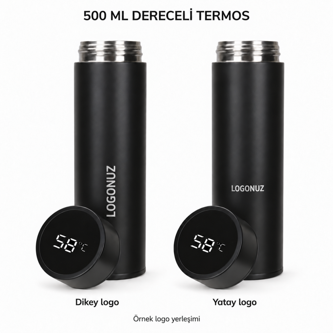 Logo Baskılı Beyşehir Siyah 500 ml Dereceli Termos Logo Baskılı Beyşehir Siyah 500 ml Dereceli Termos