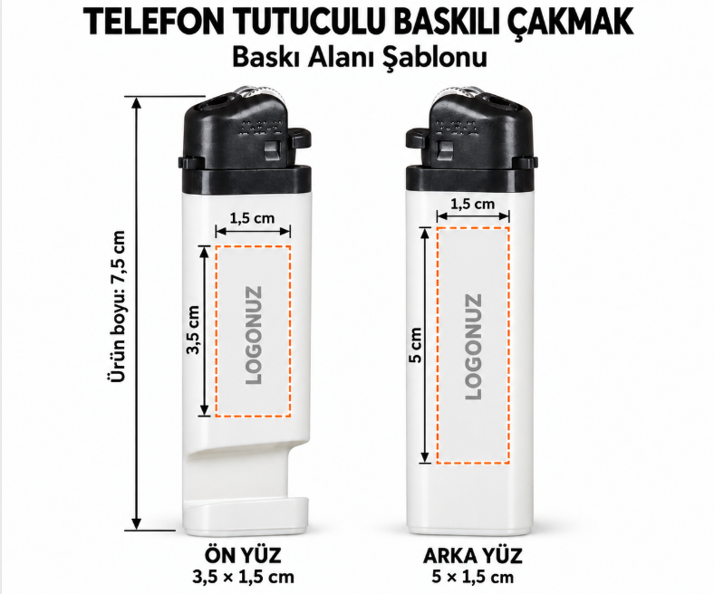 Logo Baskılı Telefon Tutuculu Beyaz Çakmak - 1000 Adet