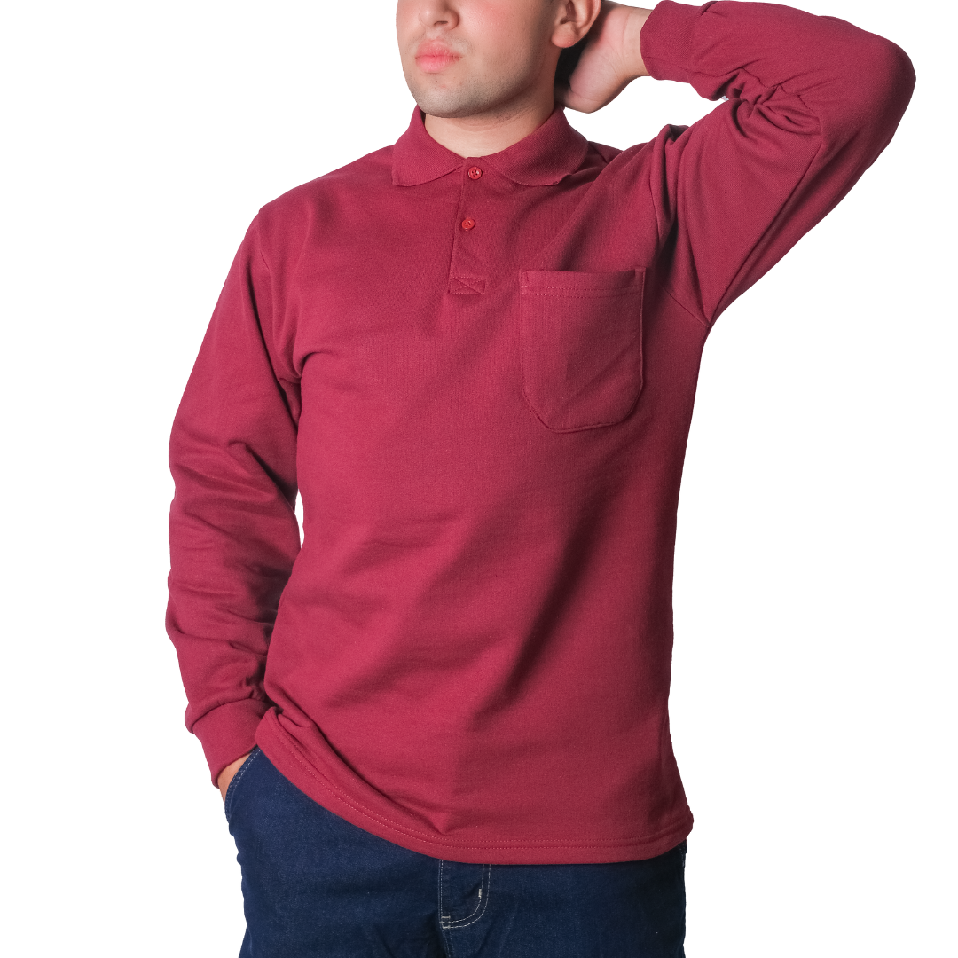 Baskılı Polo Yaka Sweat Bordo