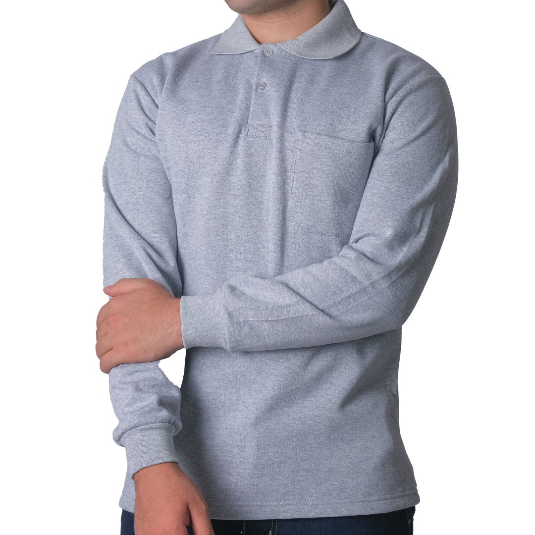 Baskılı Polo Yaka Sweat Gri Baskılı Polo Yaka Sweat Gri