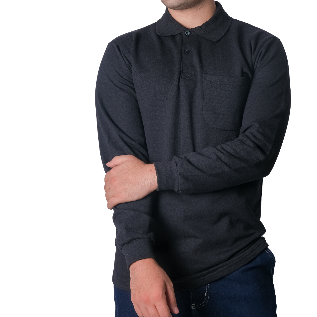 Baskılı Polo Yaka Sweat Siyah Baskılı Polo Yaka Sweat Siyah