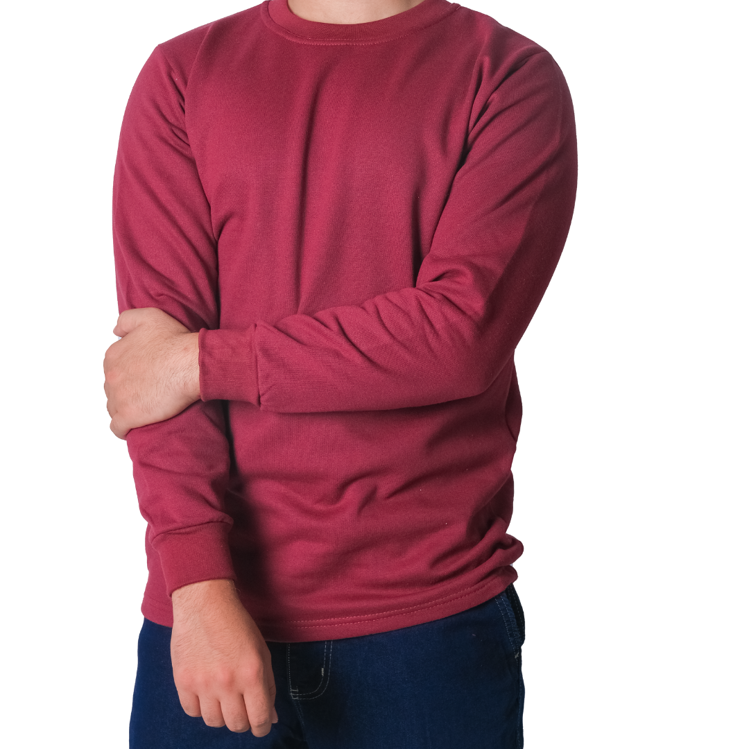 Baskılı Sıfır Yaka Sweat Bordo