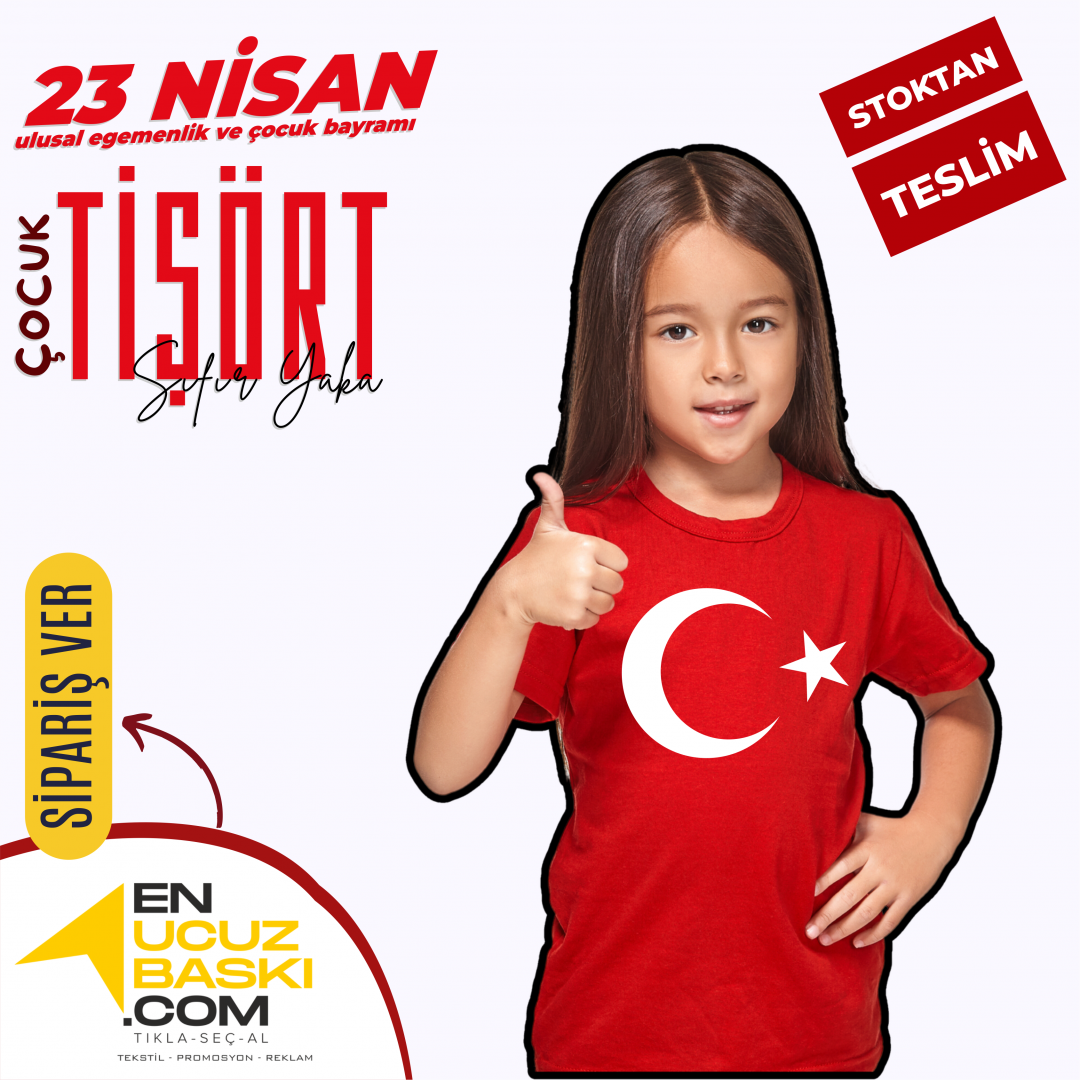 Sıfır Yaka Tişört Çocuk 23 NİSAN Baskılı Model 07