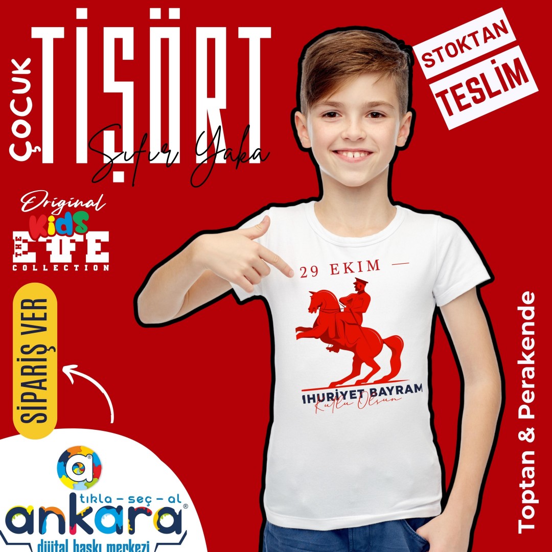 Sıfır Yaka Tişört Çocuk 29 Ekim Baskılı Model 08