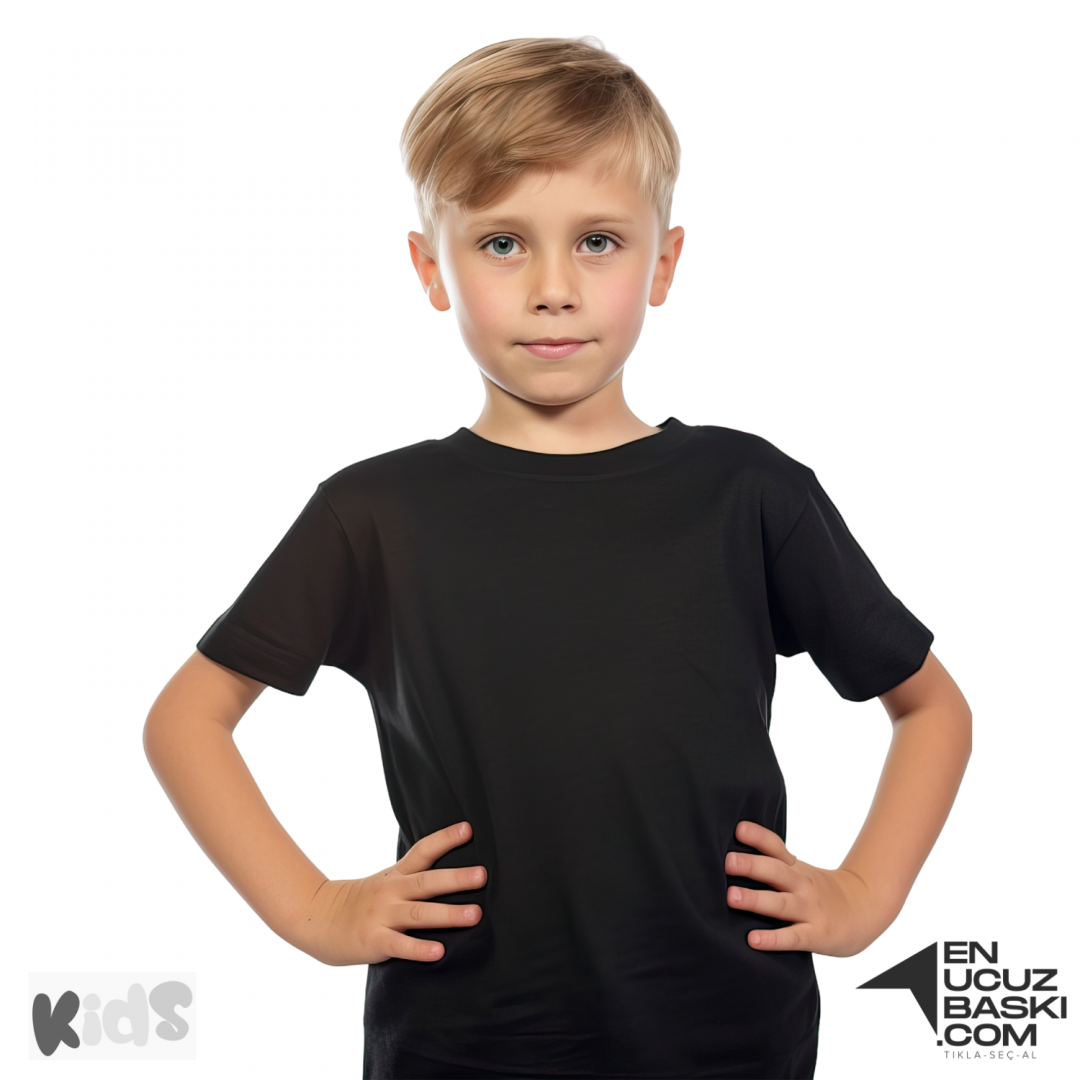 Sıfır Yaka Tişört Çocuk Siyah Sıfır Yaka Tişört Çocuk Siyah