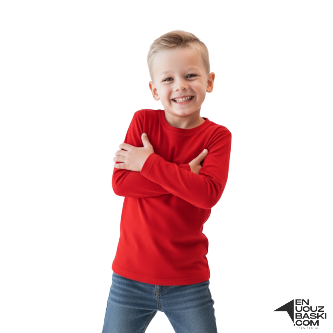 Sıfır Yaka Tişört Çocuk Uzun Kollu Kırmızı Sıfır Yaka Tişört Çocuk Uzun Kollu Kırmızı