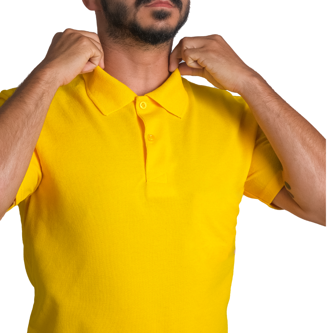 Baskılı Polo Yaka Tişört Basic Sarı Baskılı Polo Yaka Tişört Basic Sarı