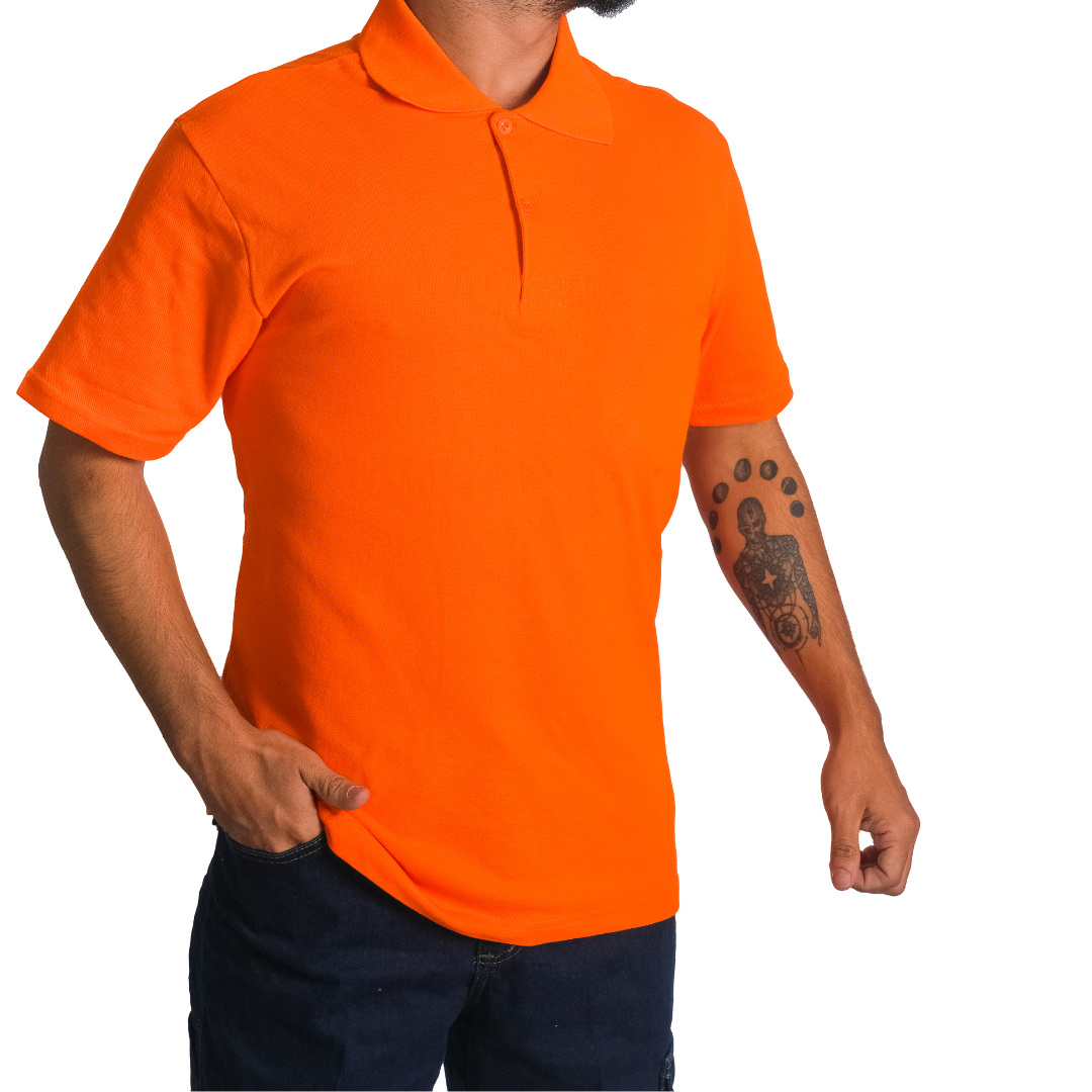 Baskılı Polo Yaka Tişört Basic Turuncu Baskılı Polo Yaka Tişört Basic Turuncu