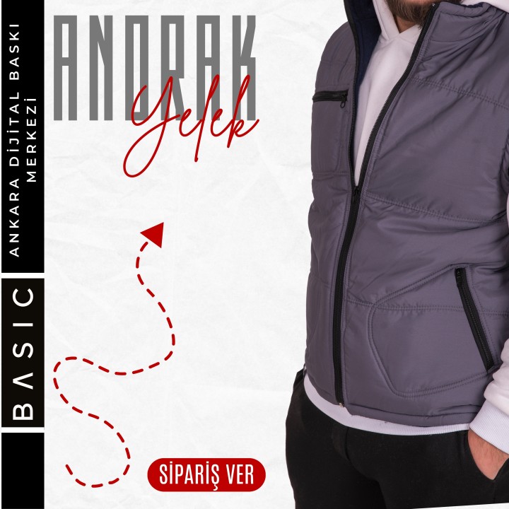 Basic Anorak Yelek 3 Cepli Gri