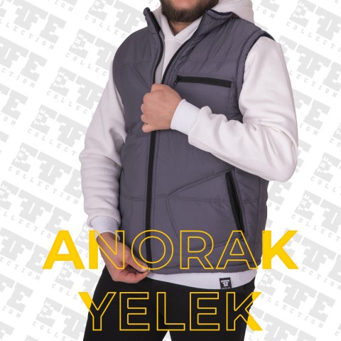 Basic  Anorak Yelek 3 Cepli Gri