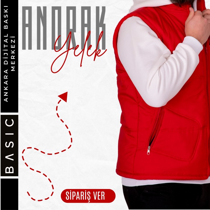 Basic Anorak Yelek 3 Cepli Kırmızı