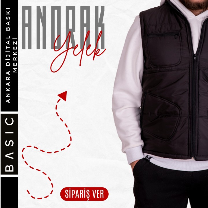 Basic Anorak Yelek 3 Cepli Siyah