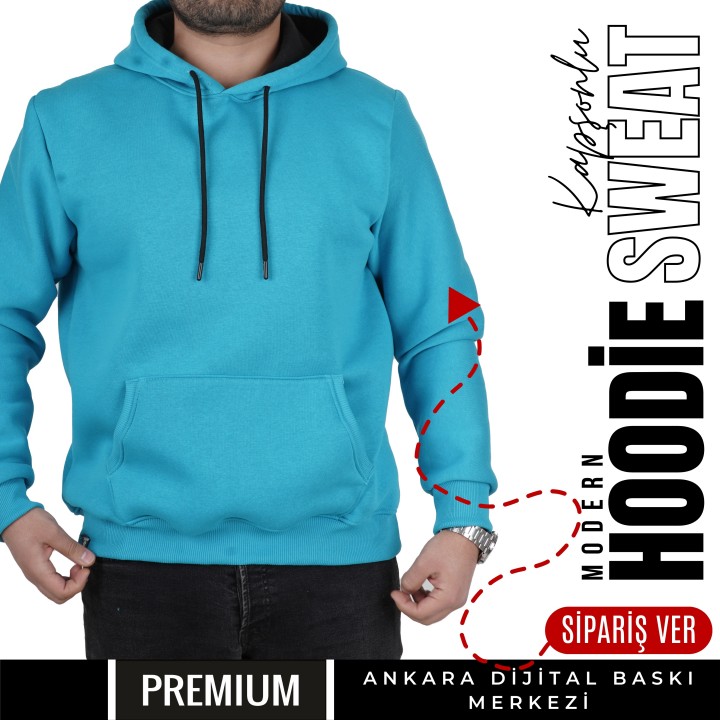 Basic Ktl 002 Kapşonlu Mavi Sweatshirt