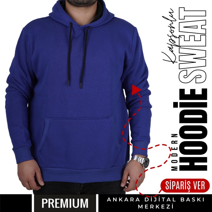 Basic Ktl 03 Kapşonlu Saks Mavi Sweatshirt