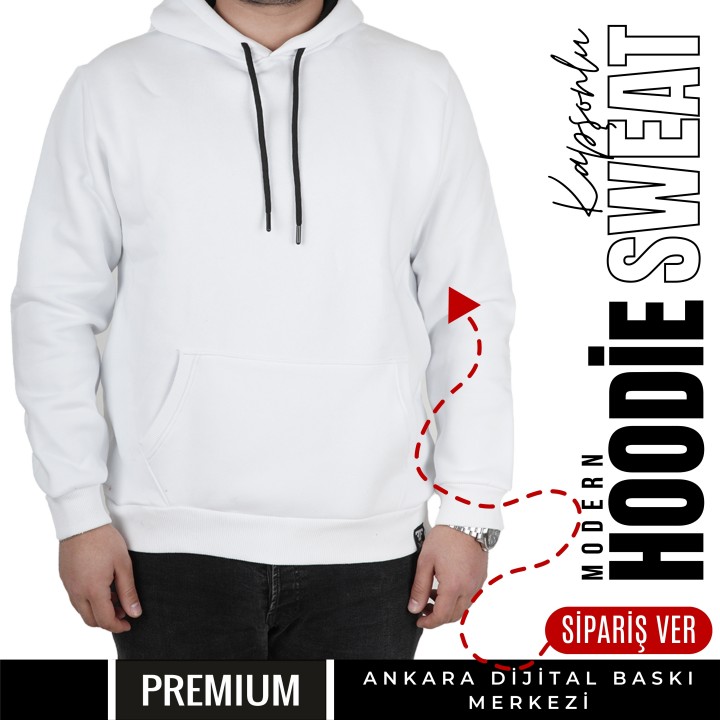 Basic Ktl 04 Kapşonlu Beyaz Sweatshirt