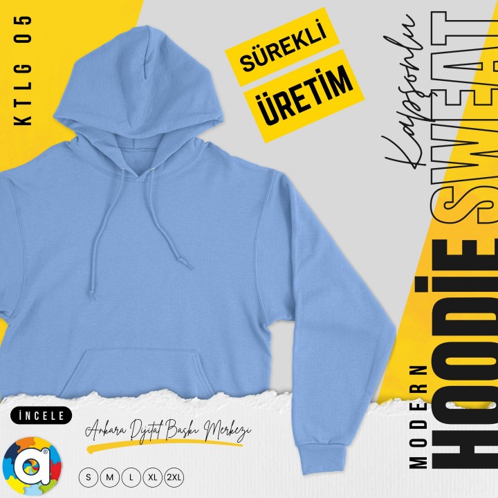 Basic Ktl 05 Kapşonlu Açık Mavi Sweatshirt
