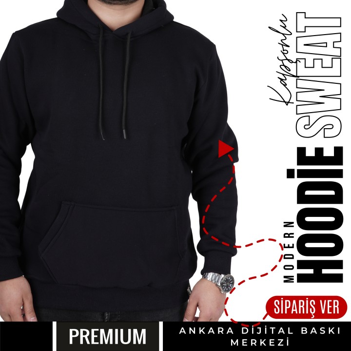 Basic Ktl 06 Kapşonlu Siyah Sweatshirt
