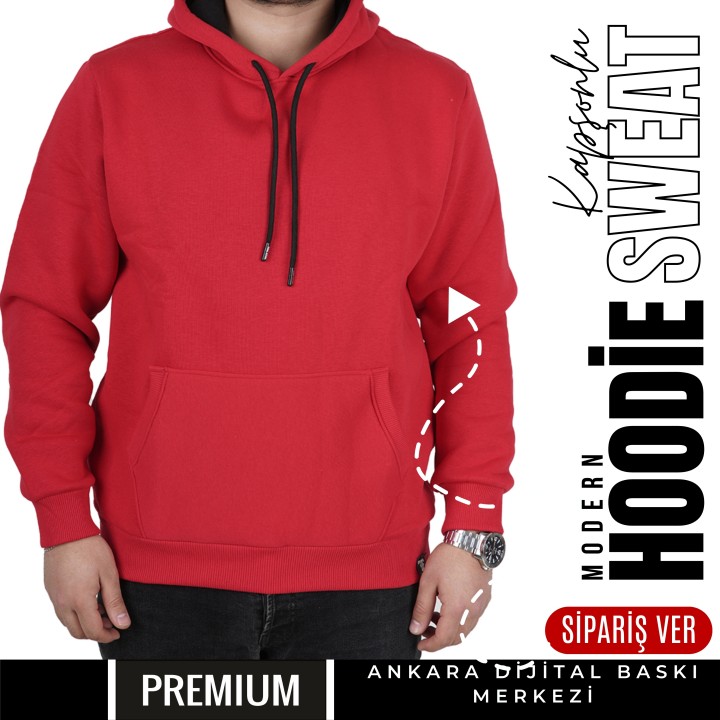 Basic Ktl 07 Kapşonlu Kırmızı Sweatshirt