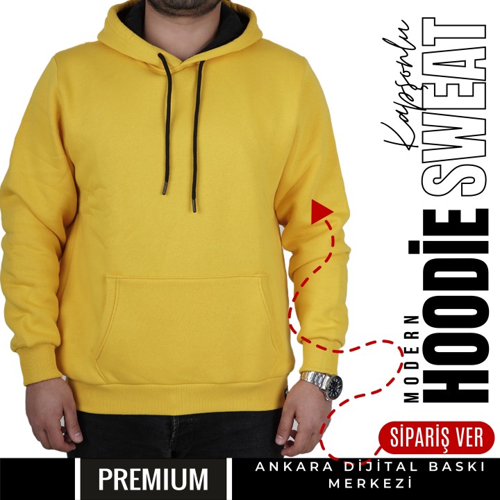 Basic Ktl 08 Kapşonlu Sarı Sweatshirt