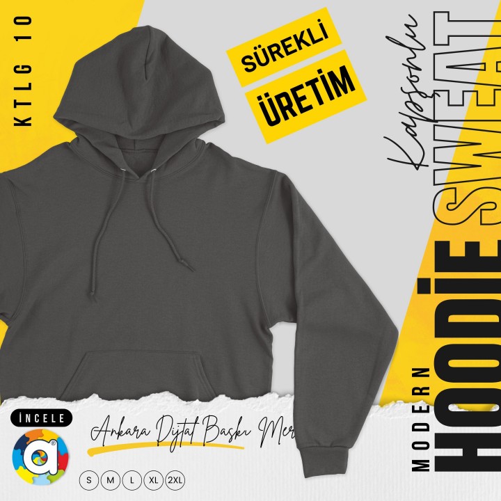 Basic Ktl 10 Kapşonlu Koyu Gri Sweatshirt