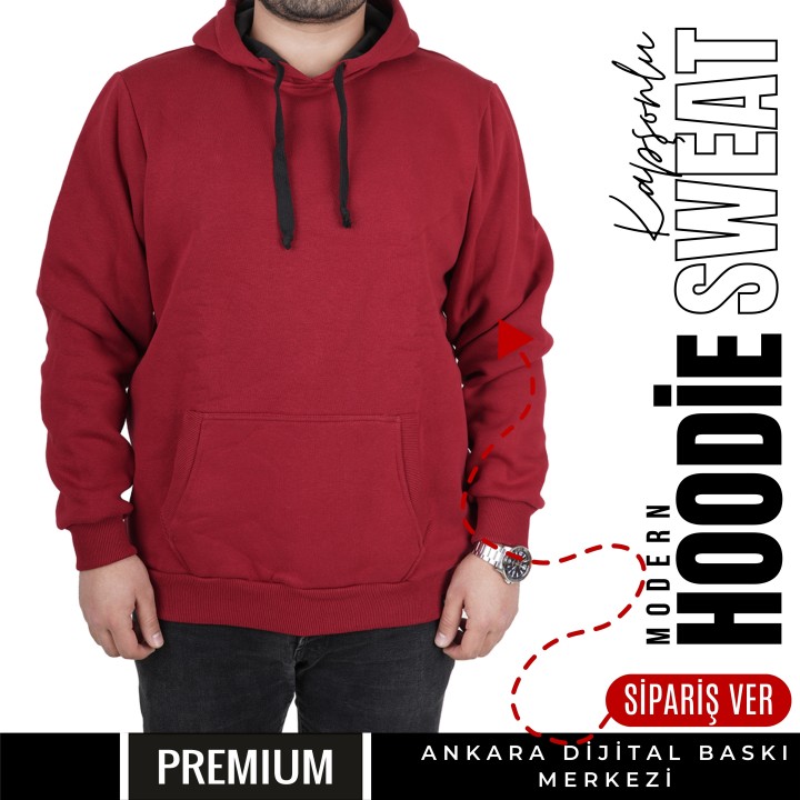 Basic Ktl 12 Kapşonlu Bordo Sweatshirt