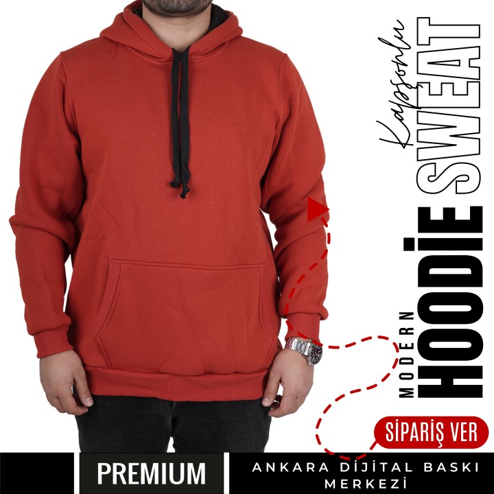 Basic Ktl 20 Kapşonlu Kiremit Kırmızı Sweatshirt