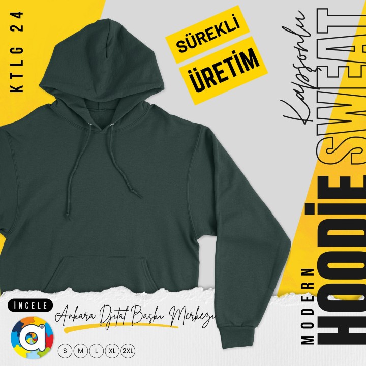 Basic Ktl 24 Kapşonlu Koyu Yeşil Sweatshirt