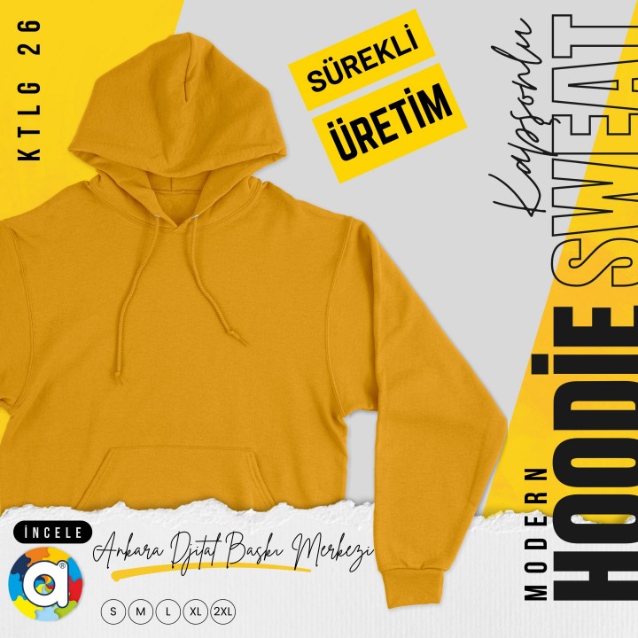 Basic Ktl 26 Kapşonlu Koyu Sarı Sweatshirt