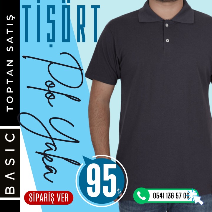 Basic Polo Yaka Tişört Antrasit Gri
