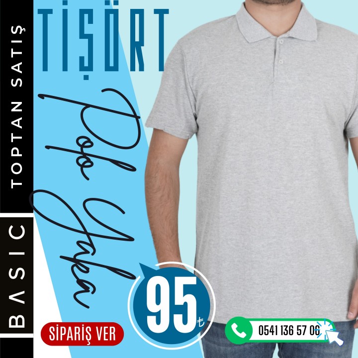 Basic Polo Yaka Tişört Gri