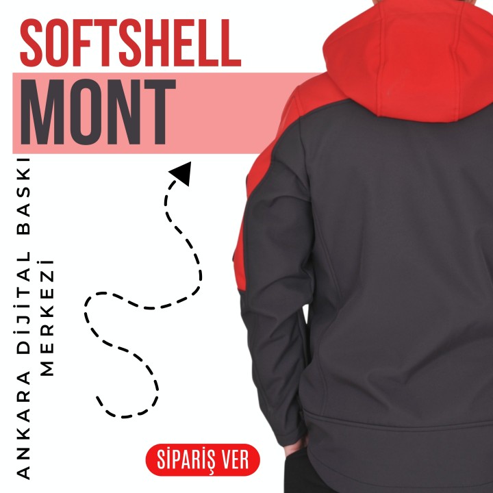 Basic Softshell Mont Kapşonlu Kırmızı-siyah