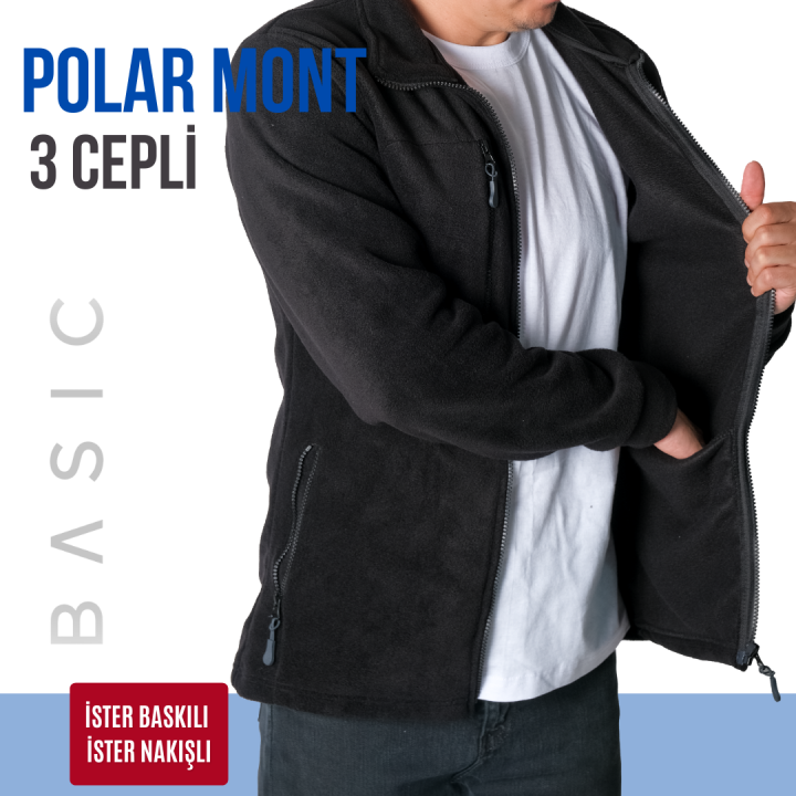 Baskılı Basic Polar Mont 3 Cepli Siyah
