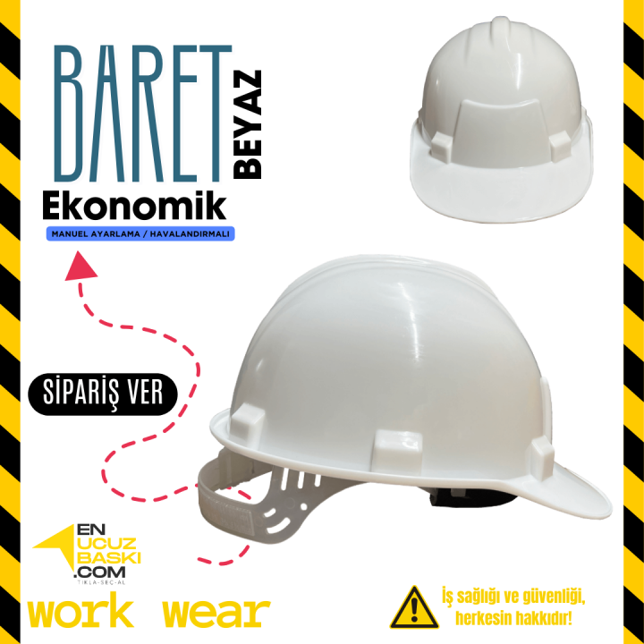 Baskılı İşçi Baret Beyaz - İş Kıyafeti