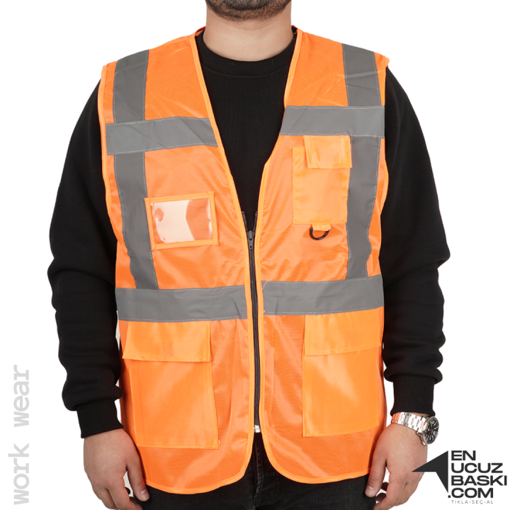 Baskılı Mühendis İkaz Yeleği Turuncu - İş Kıyafeti