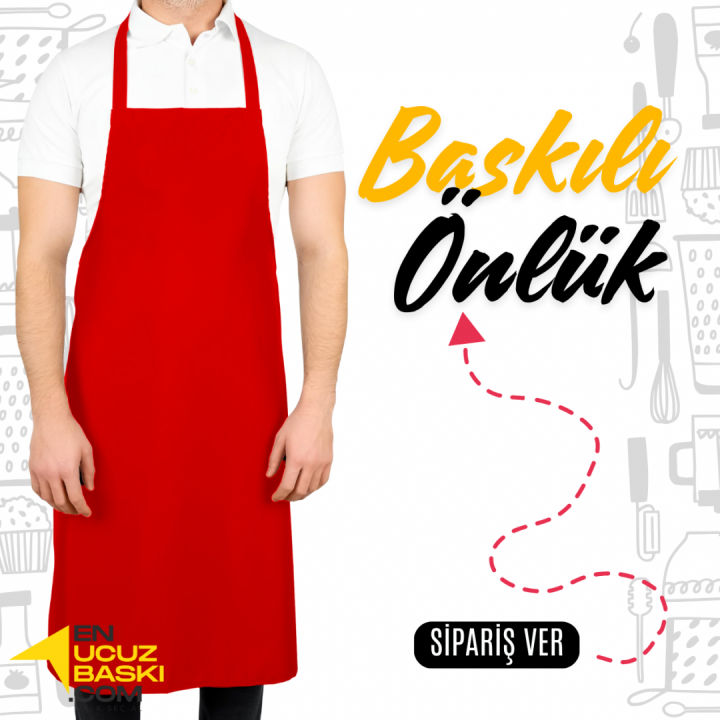 Baskılı Mutfak Aşçı Önlük Kırmızı - İş Kıyafeti