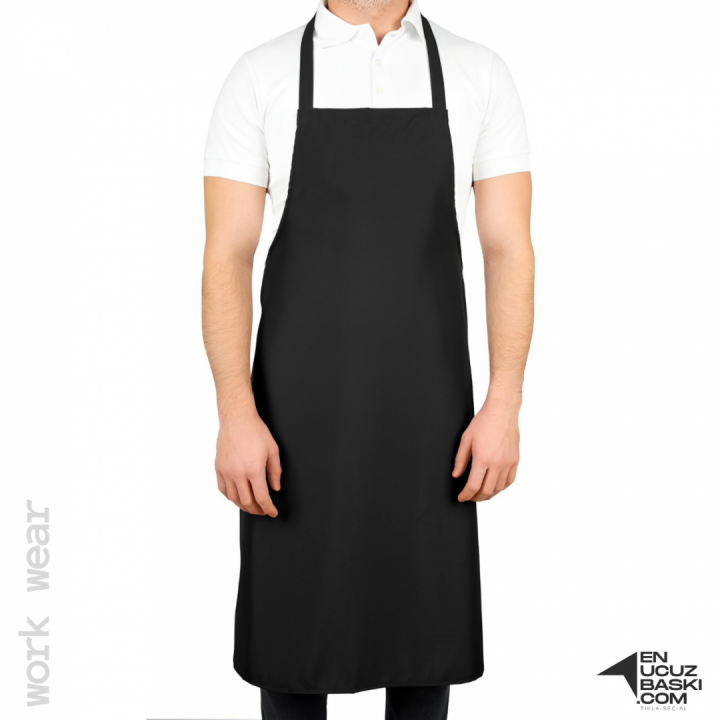 Baskılı Mutfak Aşçı Önlük Siyah - İş Kıyafeti