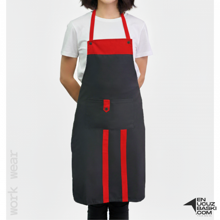 Baskılı Mutfak Aşçı Önlük Siyah - Sarı - İş Kıyafeti