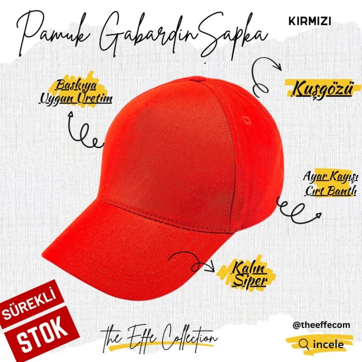 Baskılı Pamuk Gabardin Şapka Kırmızı