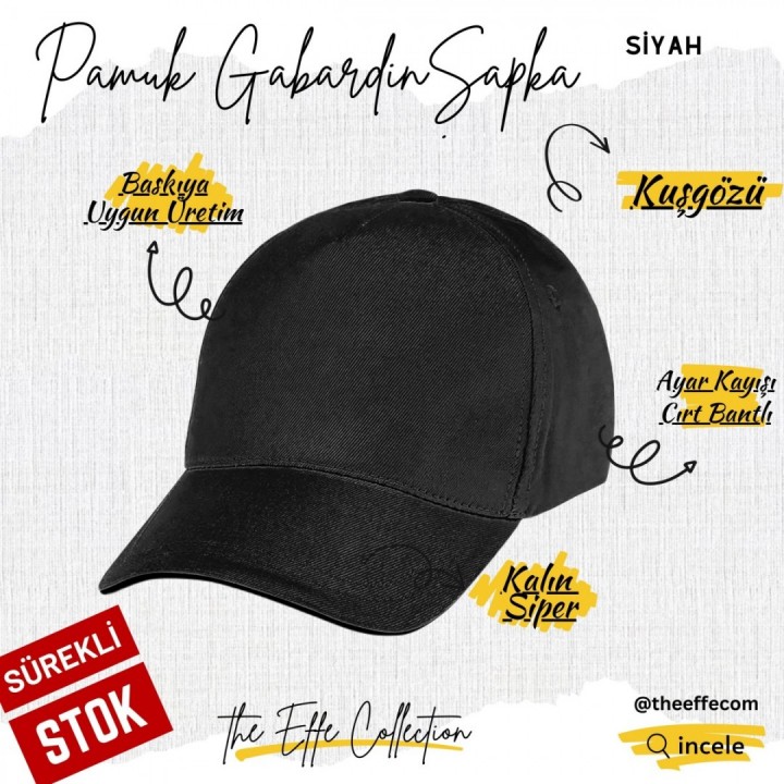 Baskılı Pamuk Gabardin Şapka Siyah