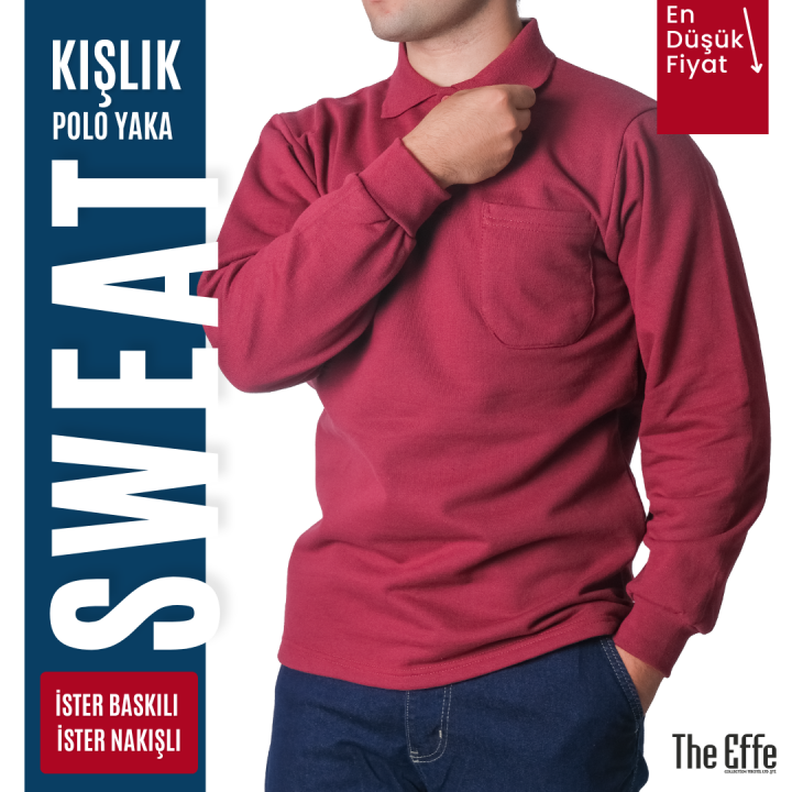 Baskılı Polo Yaka Sweat Bordo Baskılı Polo Yaka Sweat Bordo