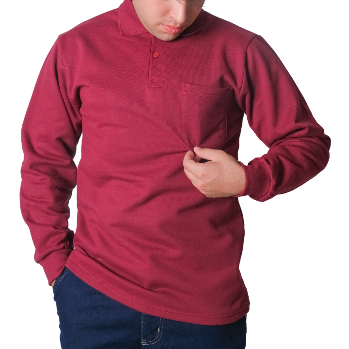 Baskılı Polo Yaka Sweat Bordo