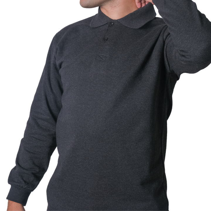 Baskılı Polo Yaka Sweat Füme Baskılı Polo Yaka Sweat Füme