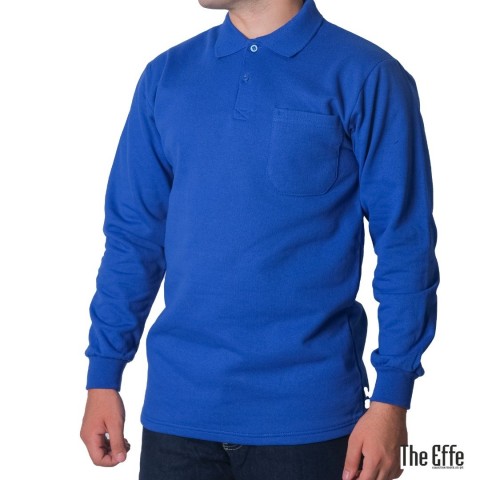 Baskılı Polo Yaka Sweat Saks Mavi