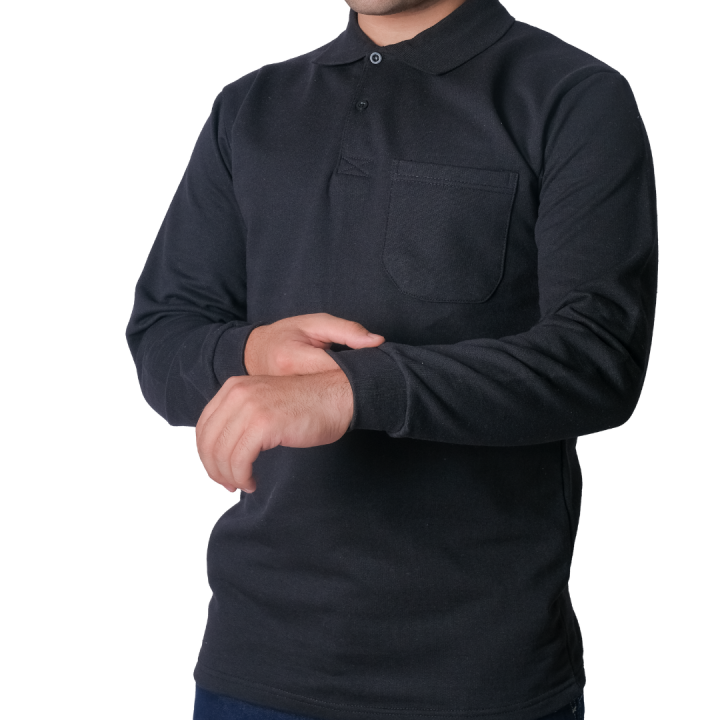 Baskılı Polo Yaka Sweat Siyah