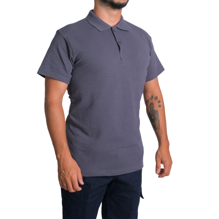 Baskılı Polo Yaka Tişört Basic Antresit Gri Baskılı Polo Yaka Tişört Basic Antresit Gri