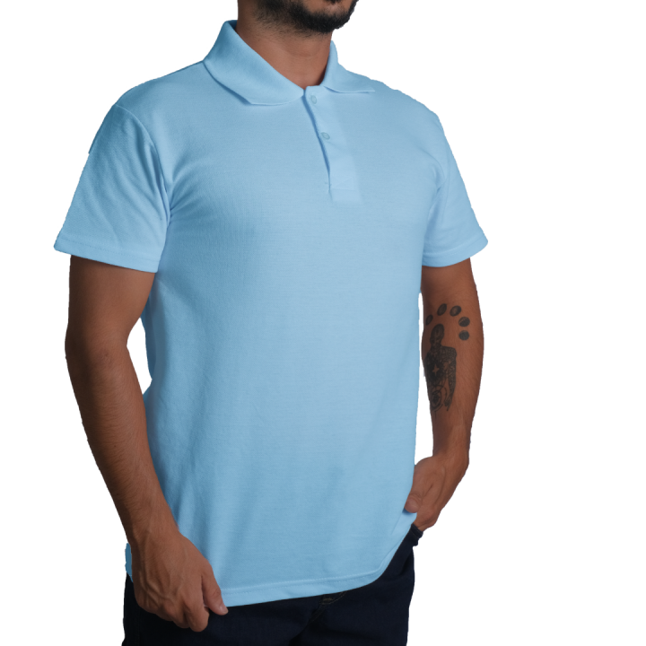 Baskılı Polo Yaka Tişört Basic Bebe Mavisi